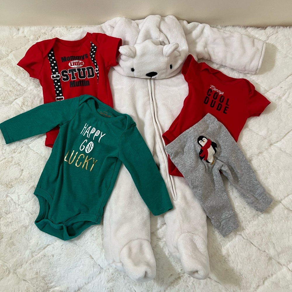 Baby Boy 3-6 Month Winter Clothing Bundle Carter’s Bear Bunting Onesies Pants
